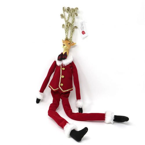 Renna con gambe lunghe Mr Babbo Natale rosso 51cm